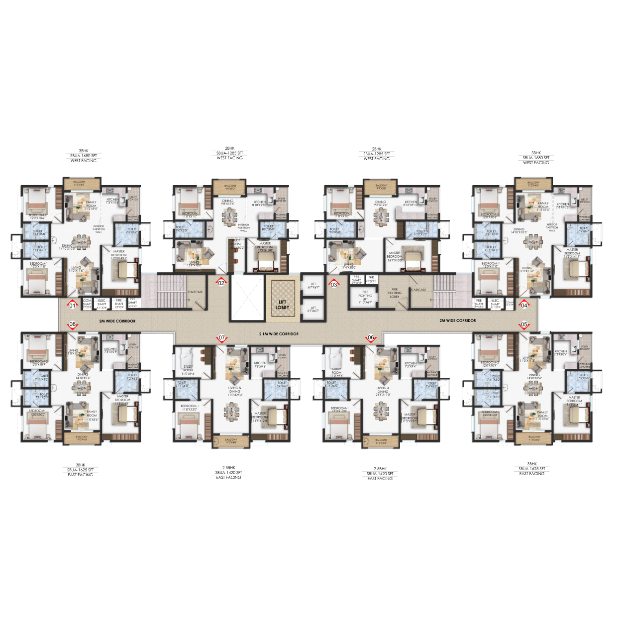 Wing B & D Full Floor Plan