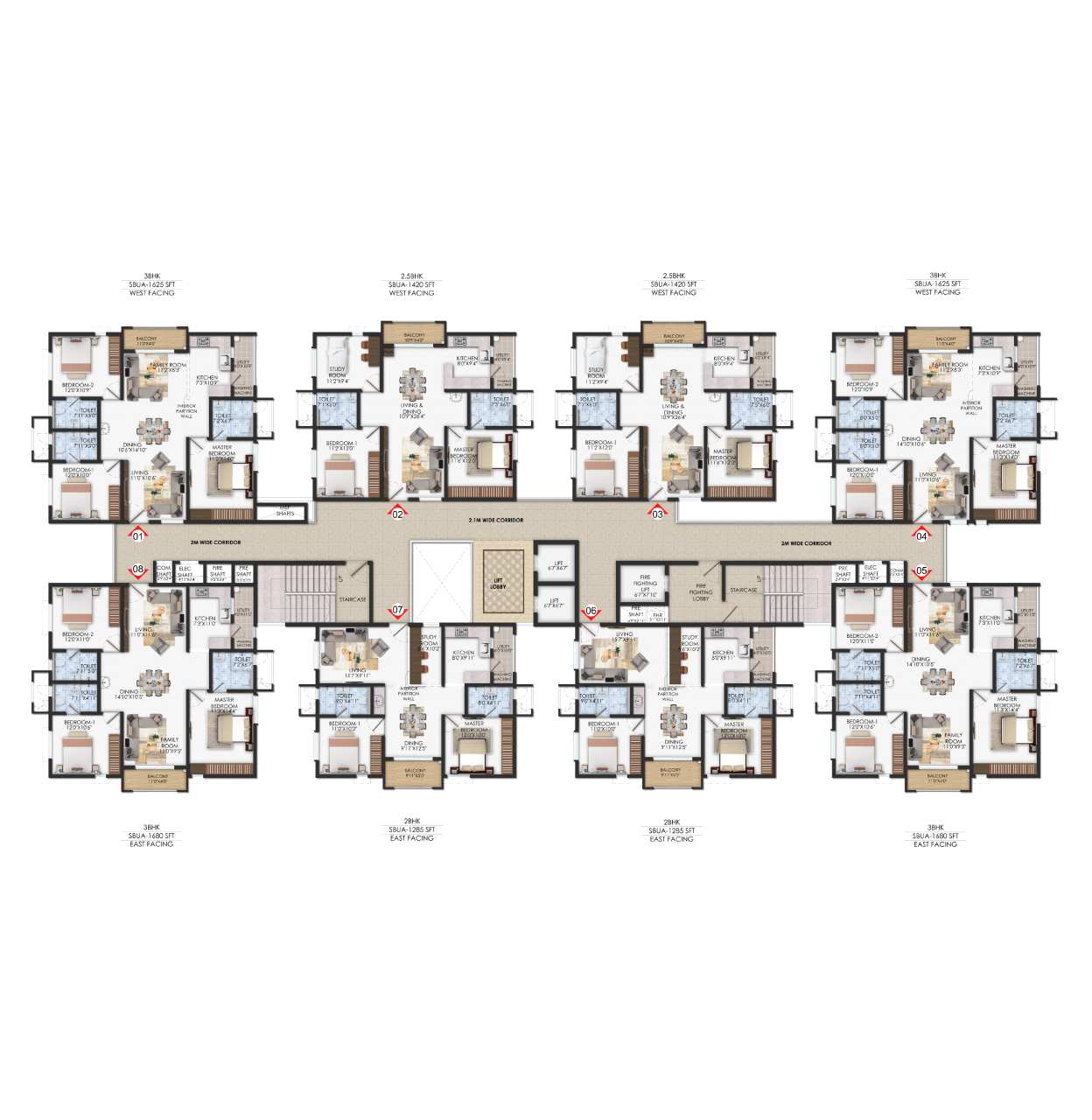 Wing C, E & F Full Floor Plan